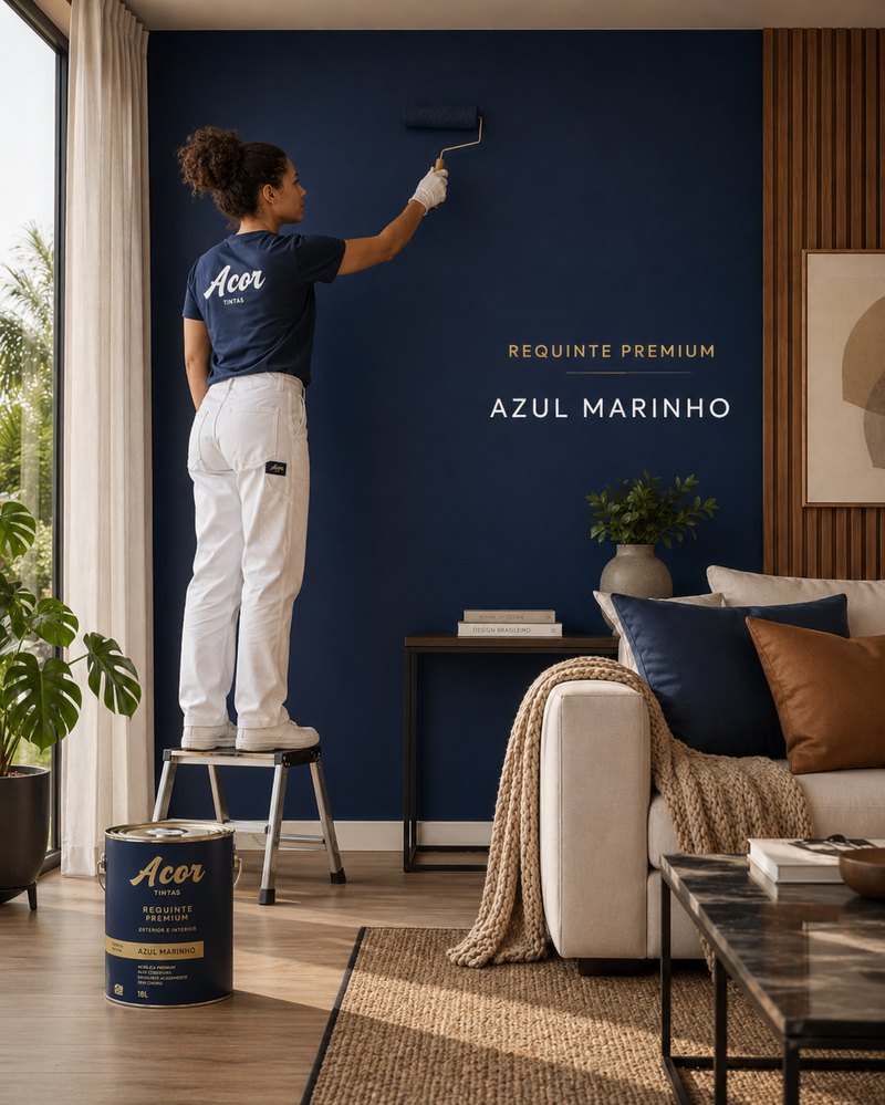 A Cor Tintas Requinte Premium Azul Marinho ambiente decorado